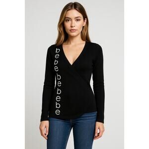 Y2K Vintage Bebe Black Logo Wrap Sweater Top Medium